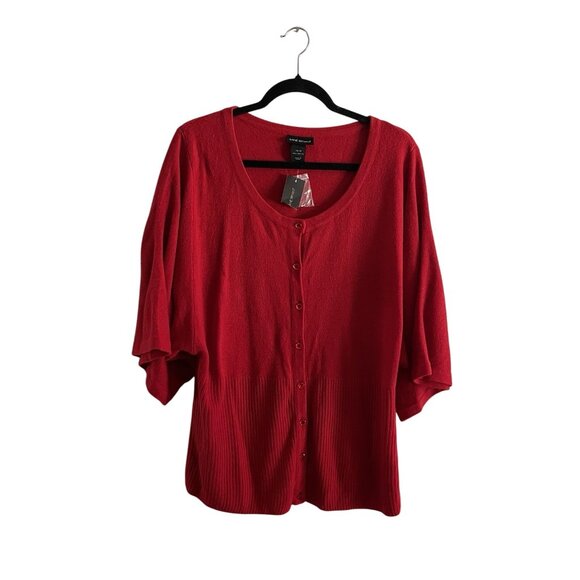 Lane Bryant Wmn 14/16 Red Short Sleeve Cape Style Button Up Cardigan Sweater NWT - Picture 1 of 9